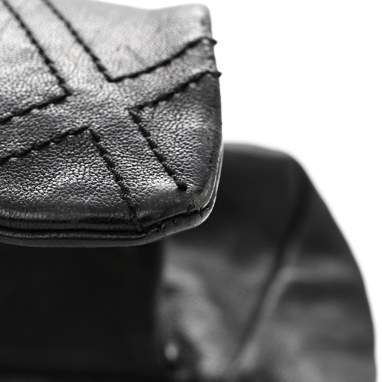 Calfskin Diamond Stitch Accordion Flap Black