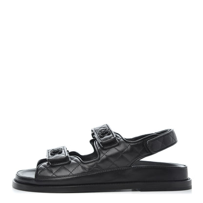 Chanel Lambskin Velcro Dad Sandals 37.5 Black 1 of 12