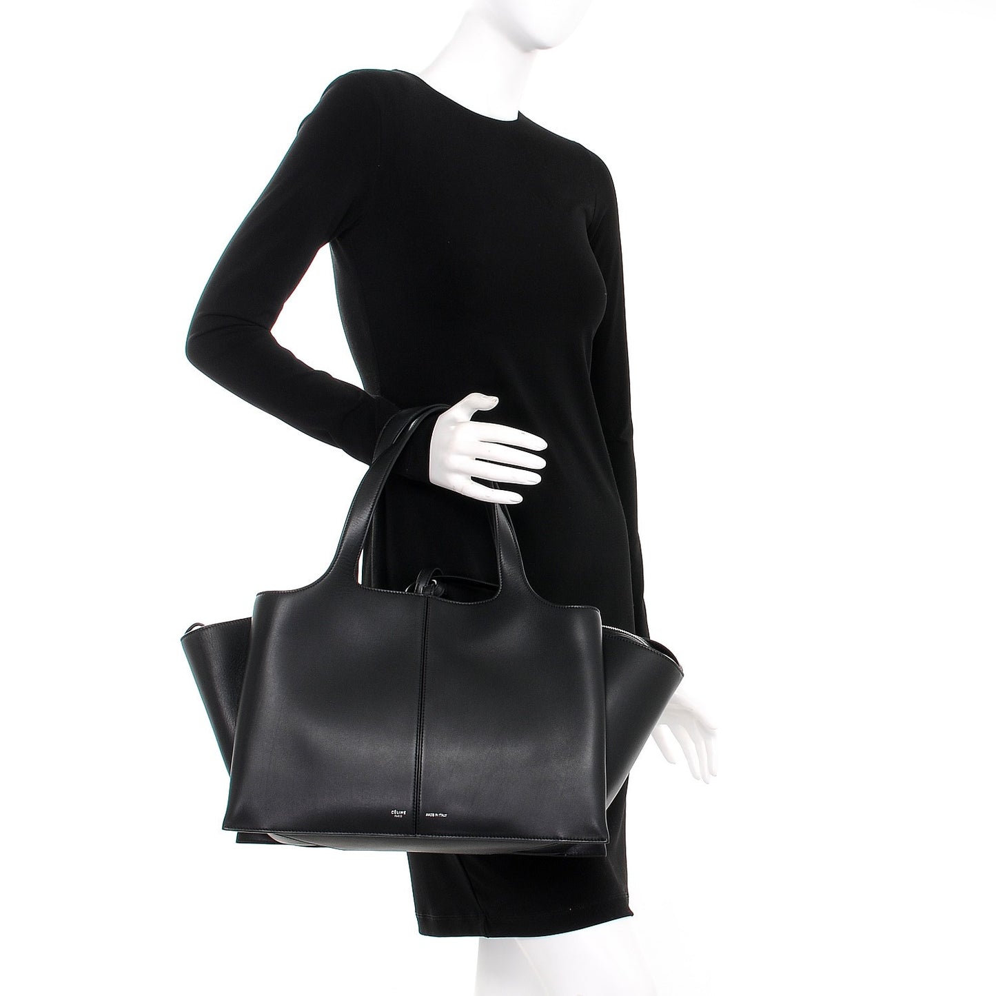 Supple Natural Calfskin Medium Tri-Fold Bag Black