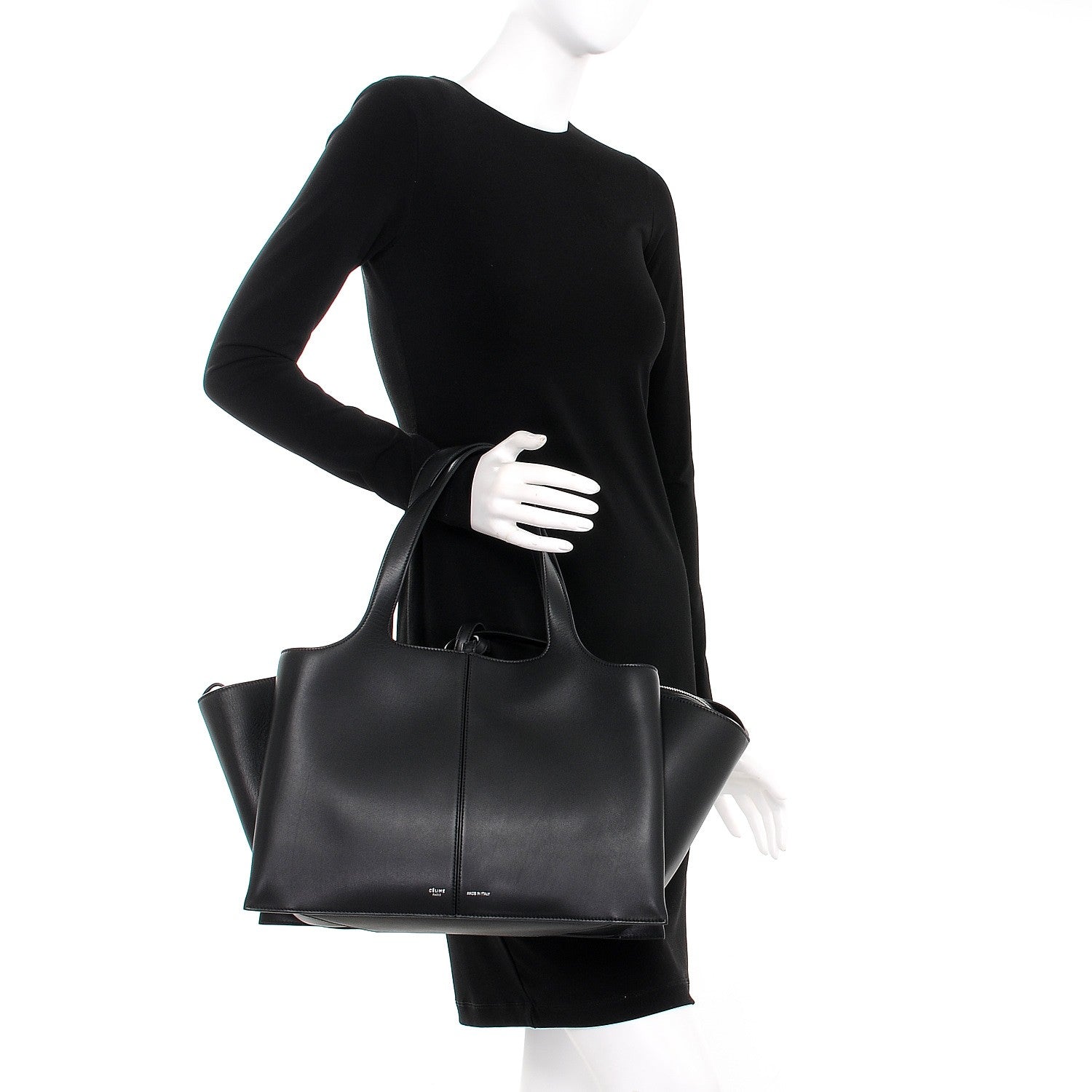 Celine Supple Natural Calfskin Medium Tri-Fold Bag Black 2 of 8