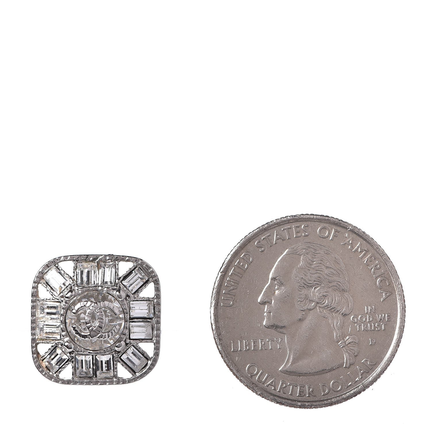 Chanel Baguette Crystal CC Earrings Silver 2 of 5