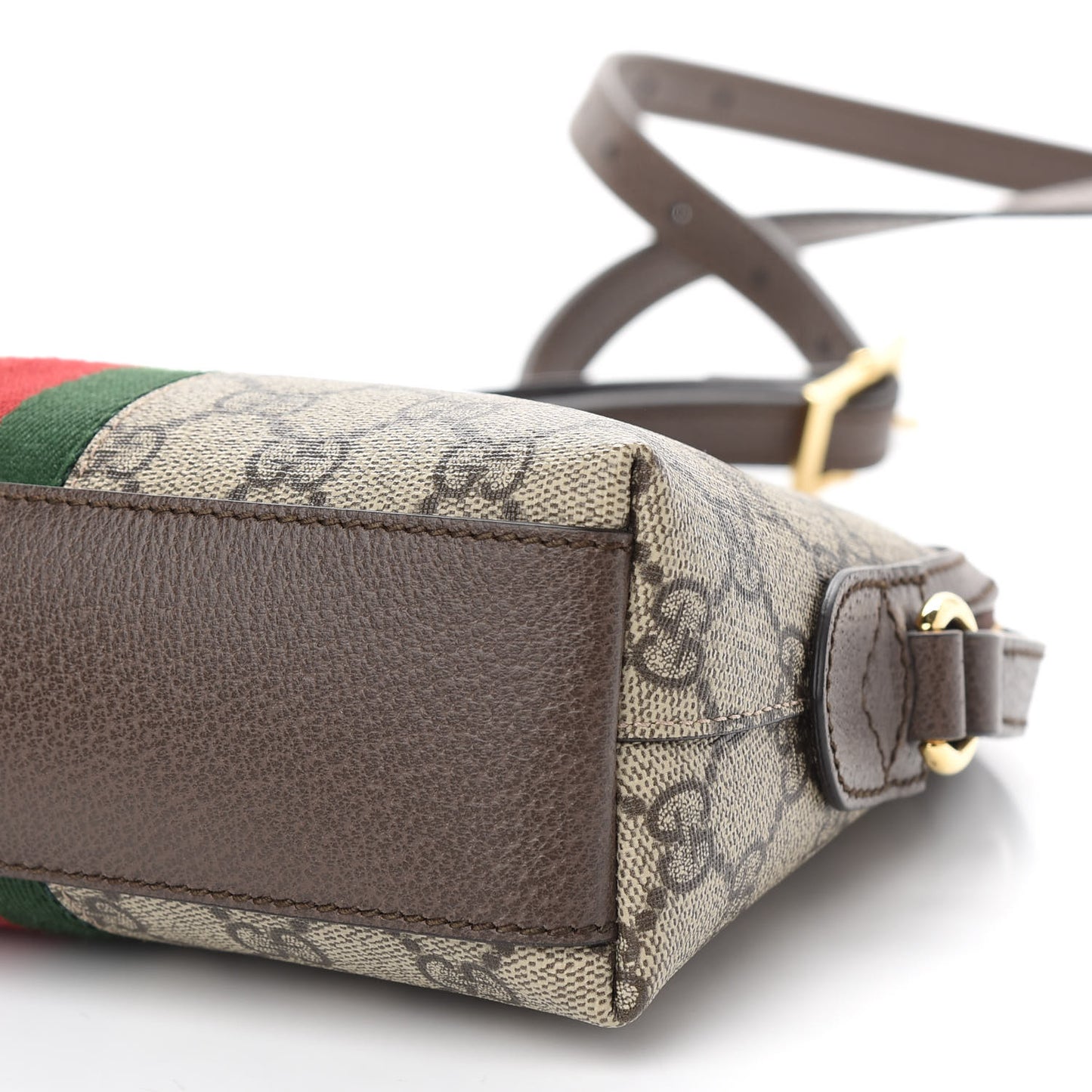 GG Supreme Monogram Textured Dollar Calfskin Web Small Ophidia Dome Shoulder Bag Beige Ebony New Acero