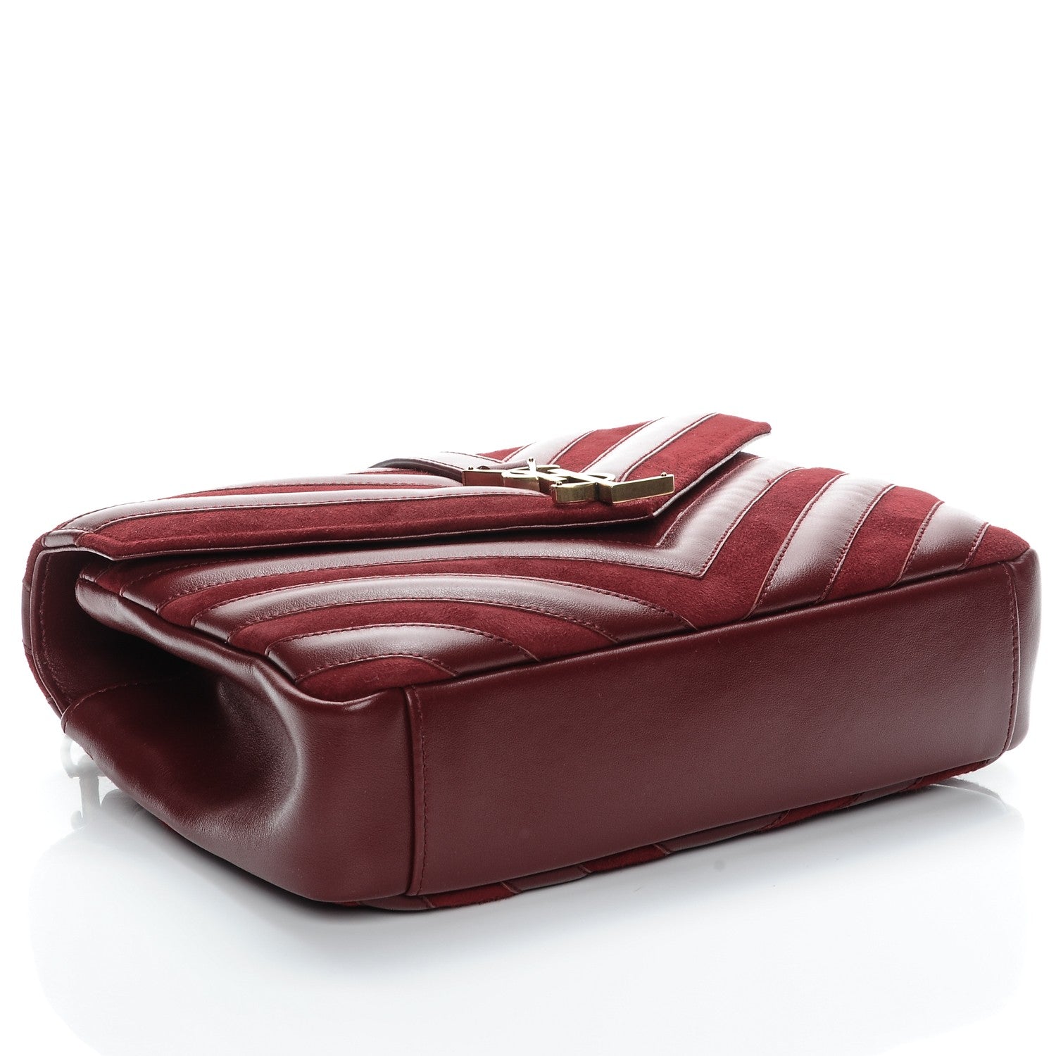 Saint Laurent Calfskin Suede Matelasse Chevron Medium Monogram College Bag Burgundy 4 of 9