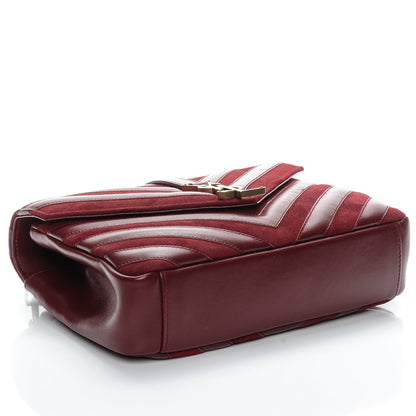 Saint Laurent Calfskin Suede Matelasse Chevron Medium Monogram College Bag Burgundy 4 of 9