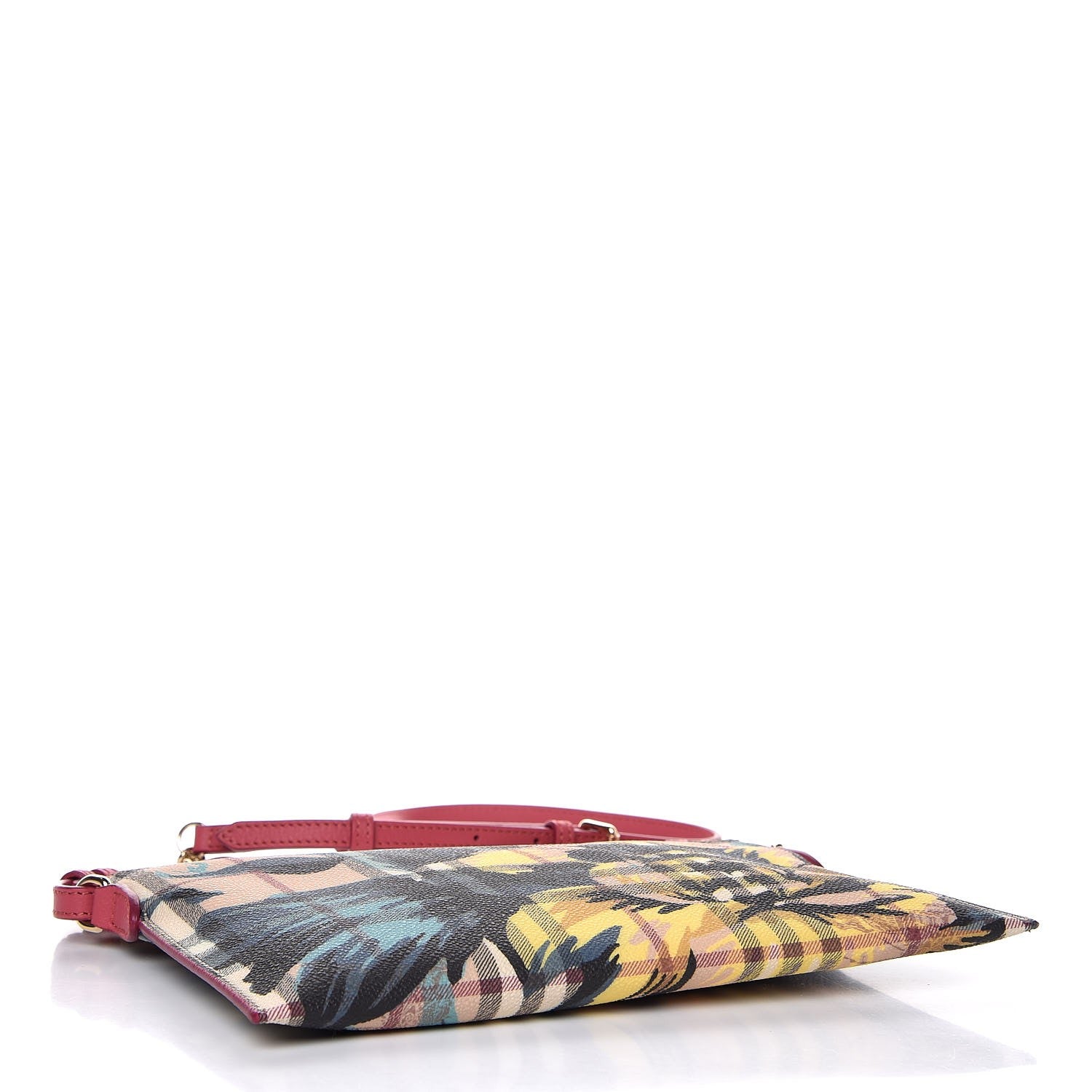 Burberry Haymarket Check Floral Print Peyton Wristlet Plum Pink Pewter Blue 4 of 8