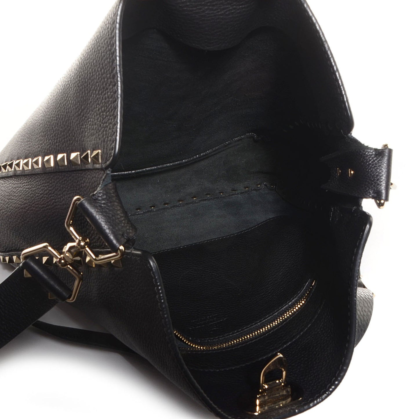 Pebbled Calfskin Large Rockstud Flip-Lock Messenger Bag Black