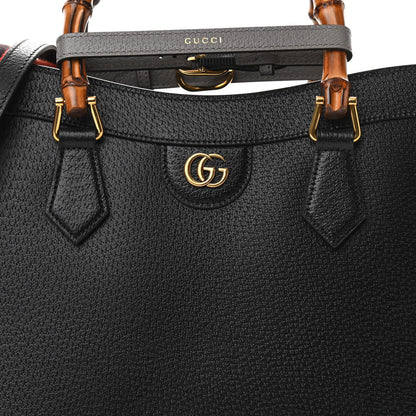 Gucci Textured Dollar Calfskin Web Medium Diana Tote Bag Black Dusty Grey 8 of 10
