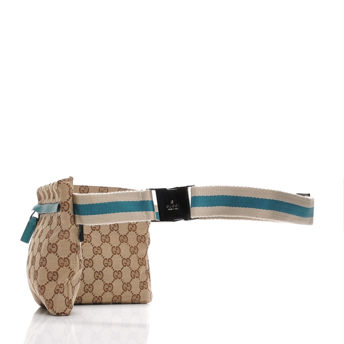 GG Monogram Web Double Pocket Belt Bag Turquoise