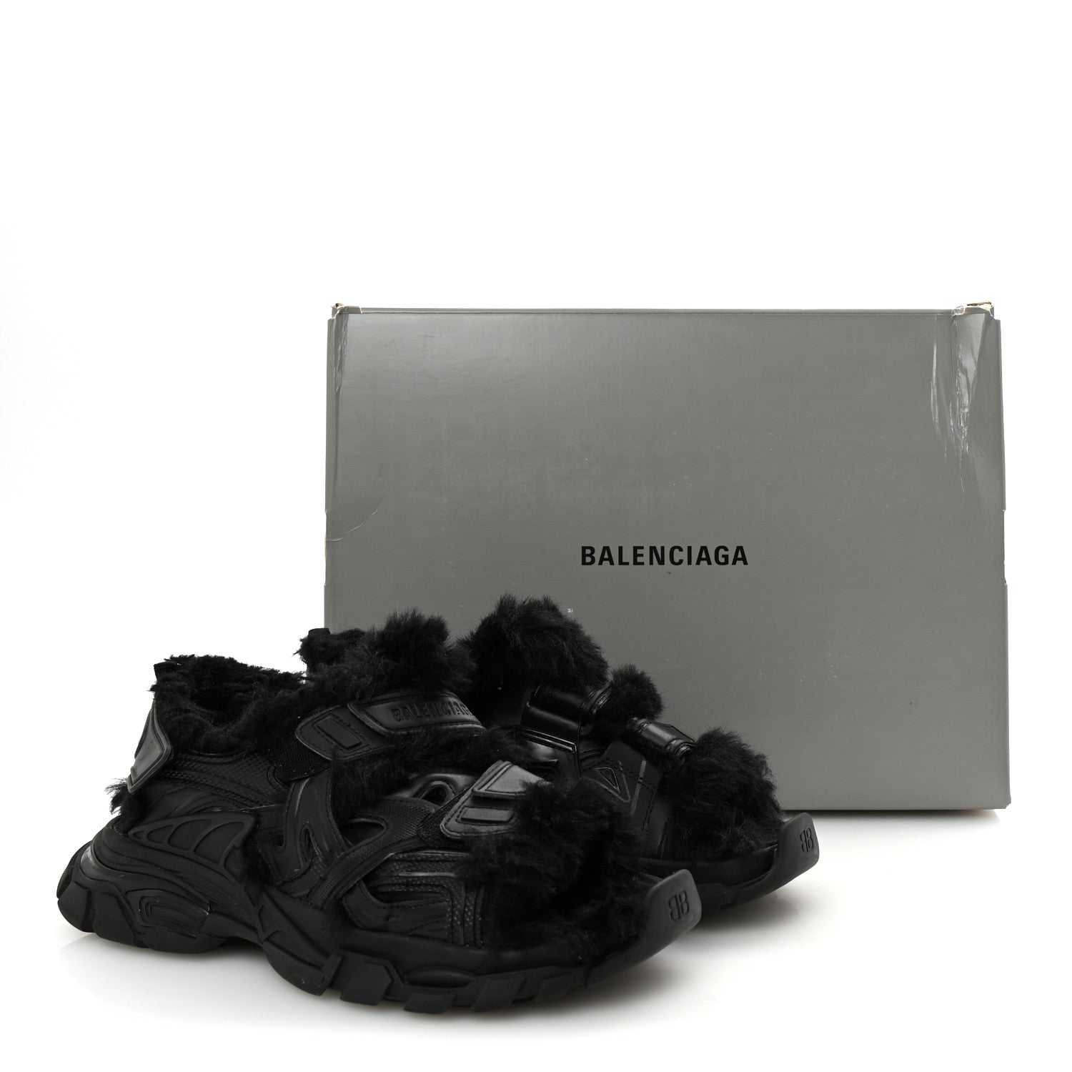 Balenciaga Faux Fur Rubber Mesh Womens Track Sandals 40 Black 9 of 9