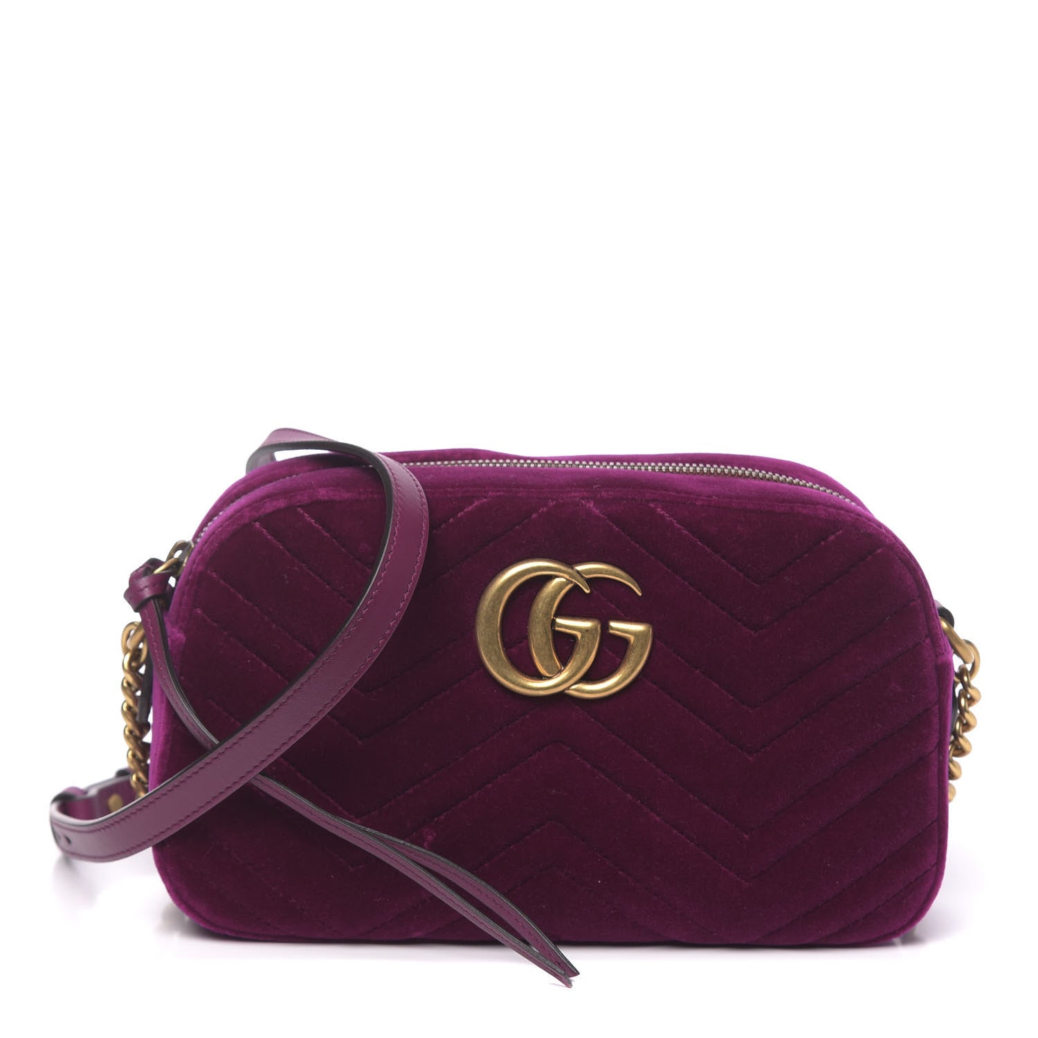 Gucci Velvet Matelasse Small GG Marmont Chain Shoulder Bag Fuchsia Violet Cyclamen 1 of 10