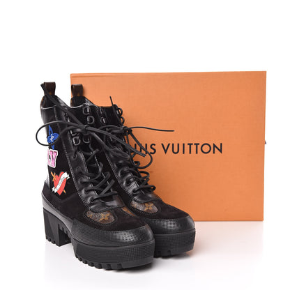 Louis Vuitton Suede Calfskin Monogram LV Black Heart Laureate Platform Desert Boots 40 Black 15 of 15