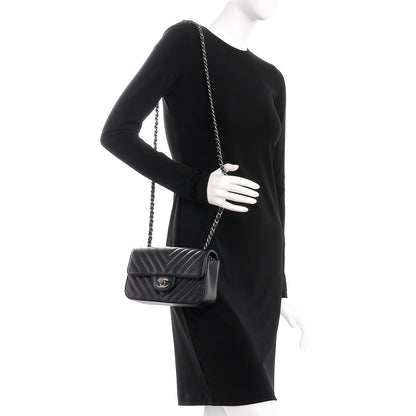 Chanel Metallic Caviar Chevron Quilted Mini Rectangular Flap Black 2 of 8
