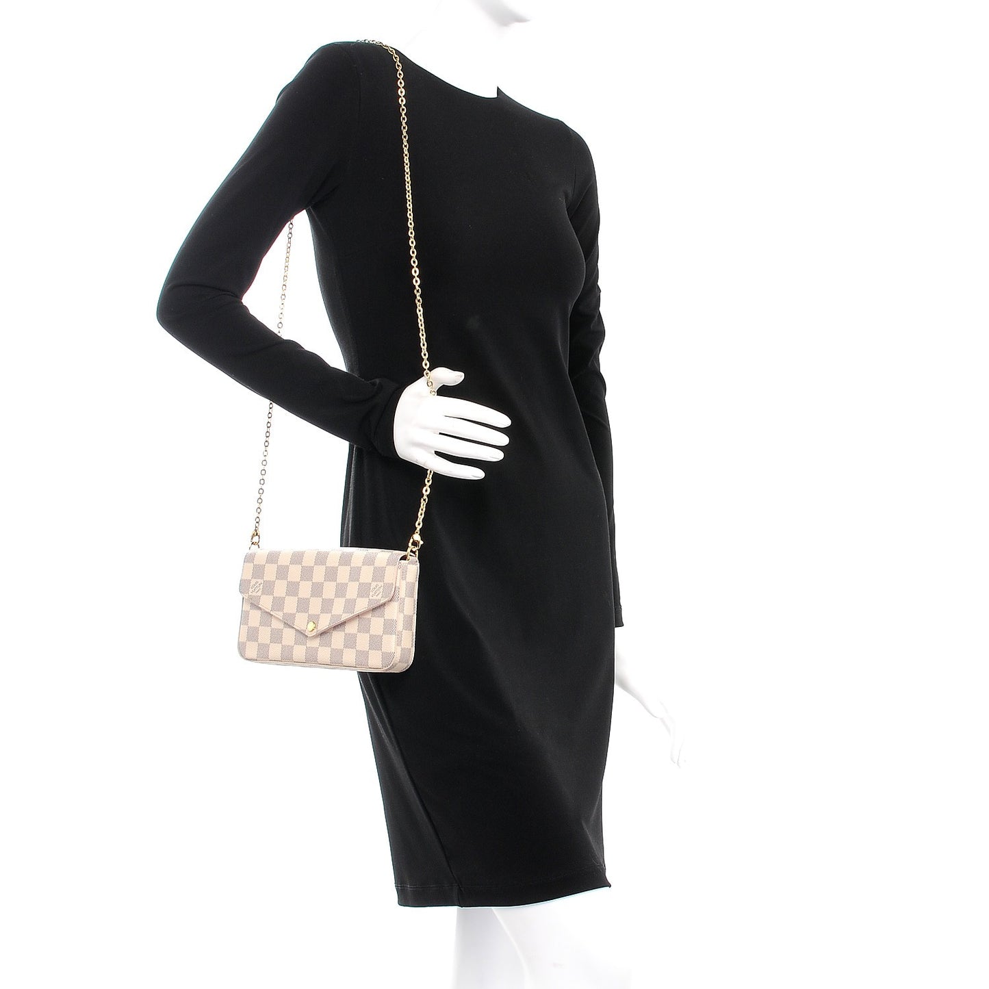 Damier Azur Pochette Felicie Chain Wallet Rose Ballerine
