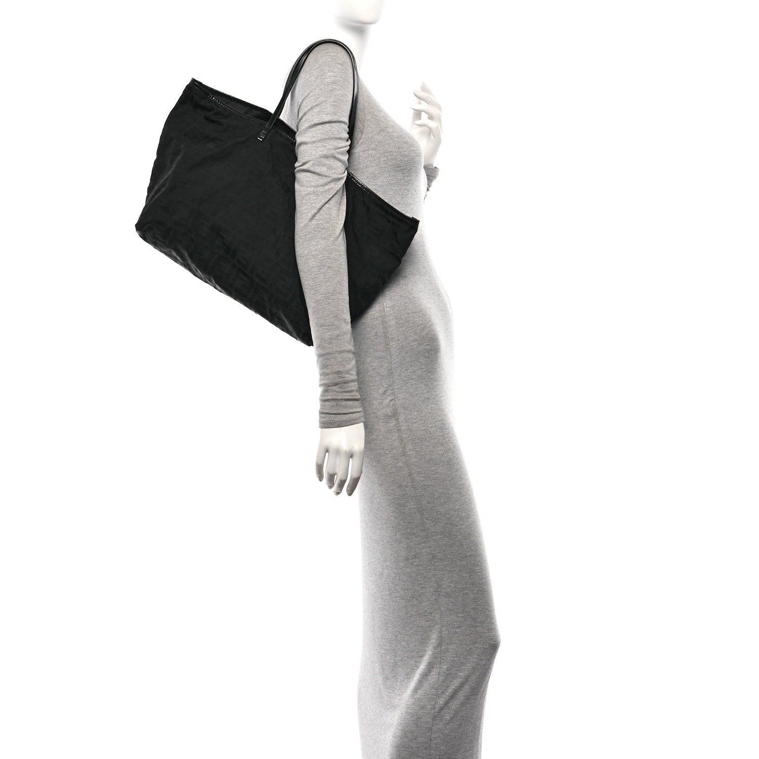 Fendi Nylon Zucca Medium Roll Tote Black 2 of 12