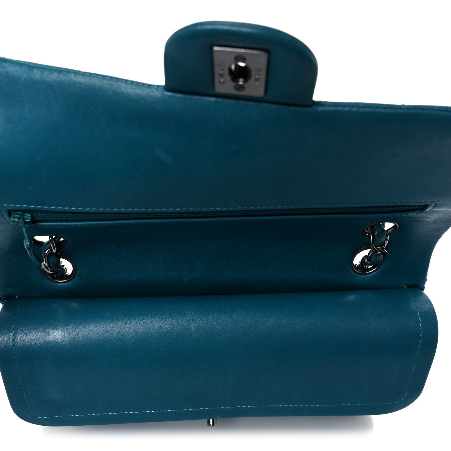 Lambskin Quilted Medium Double Flap Turquoise