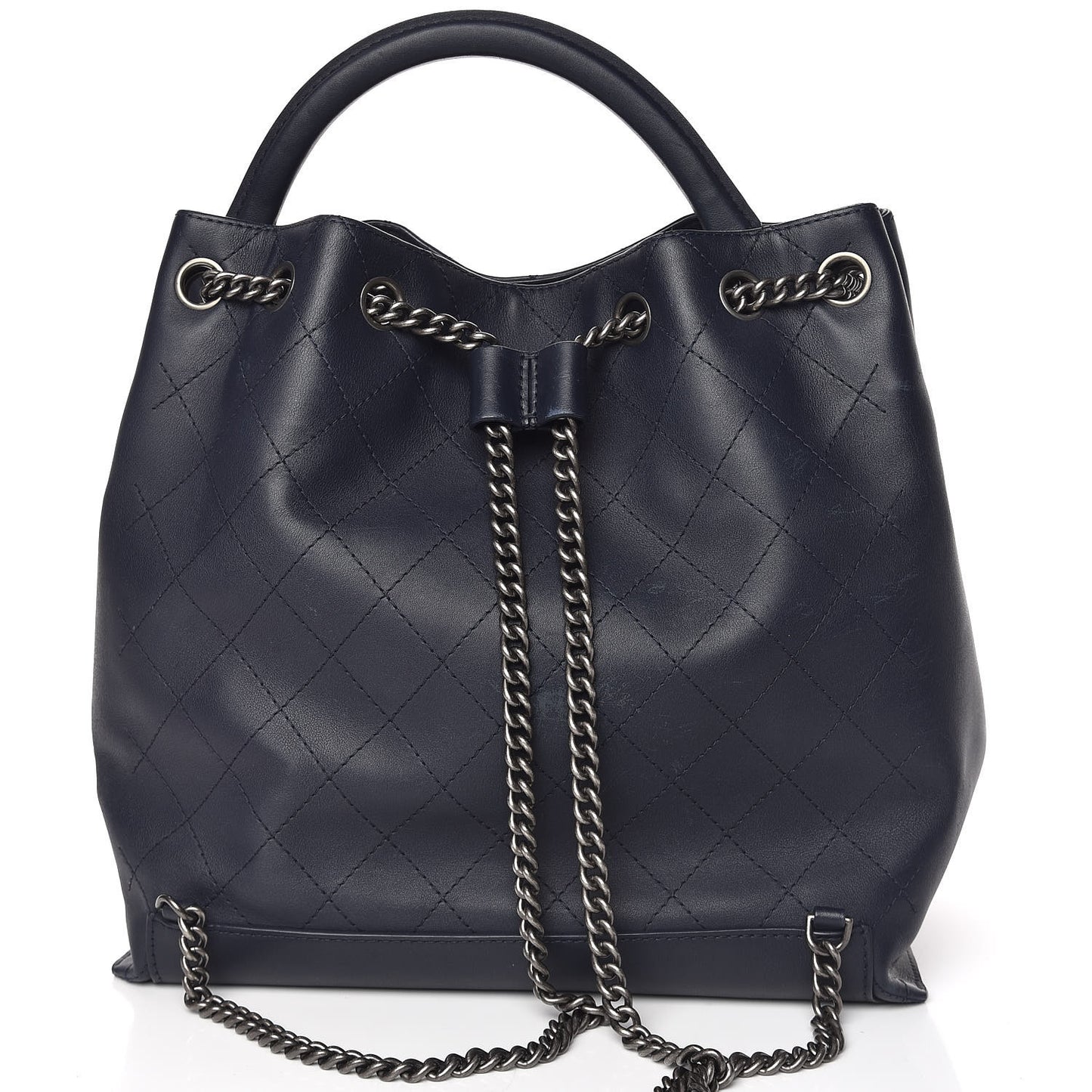 Calfskin Stitched Large Urban Luxury Drawstring Backpack Navy Blue