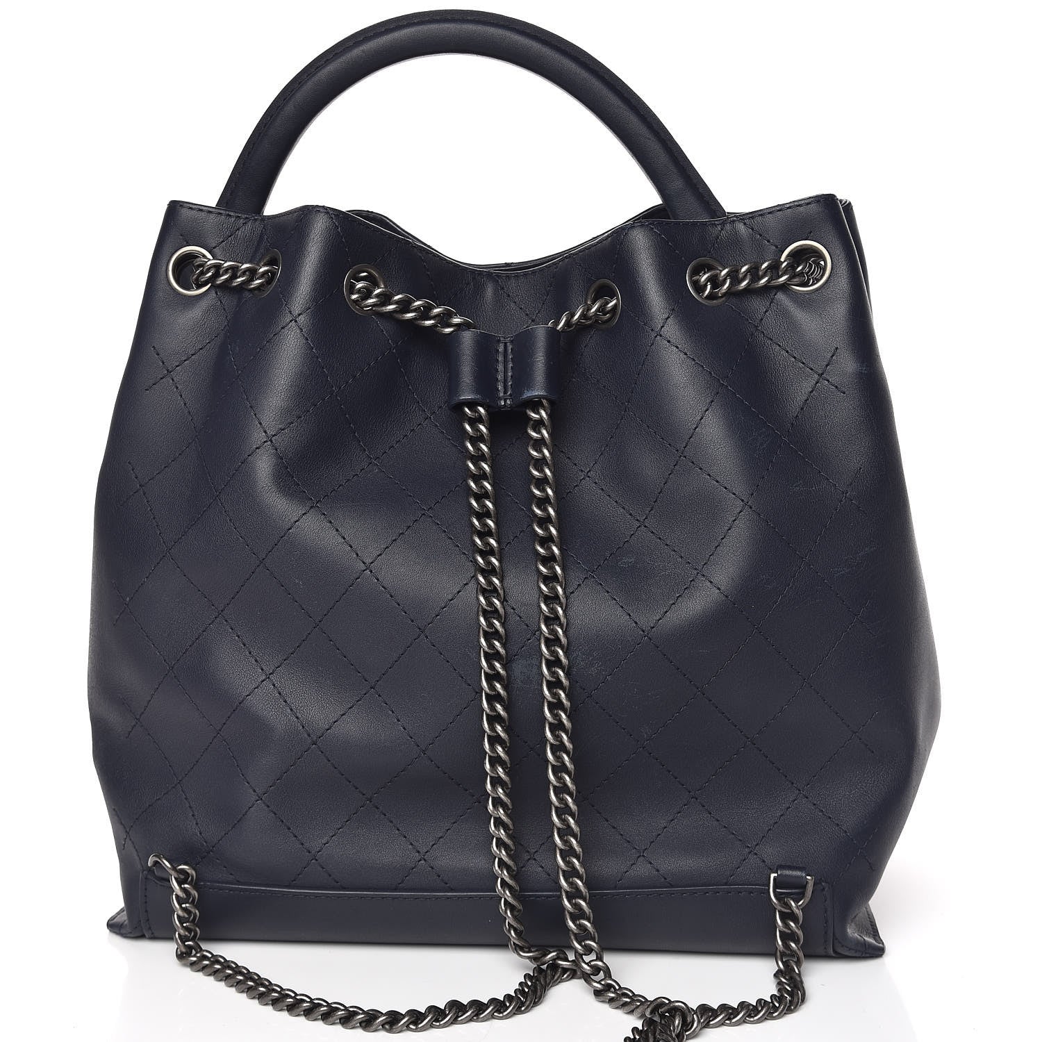 Chanel Calfskin Stitched Large Urban Luxury Drawstring Backpack Navy Blue 11 of 15