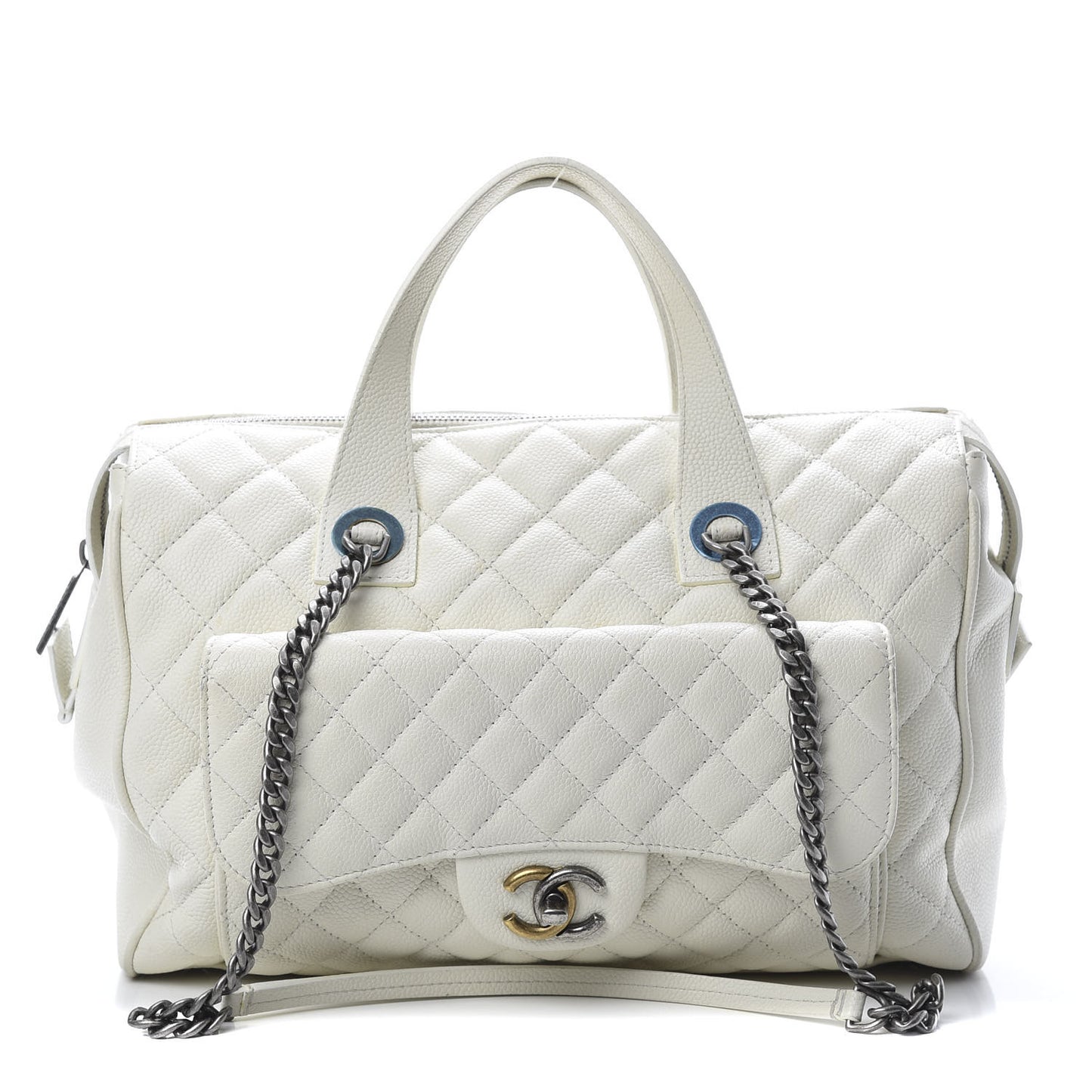 Caviar Quilted Large Casual Pocket Tote White