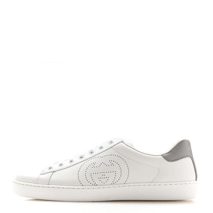 Gucci Calfskin Interlocking G Perforated Mens Ace Sneakers 9.5 White Grey Sky 1 of 10