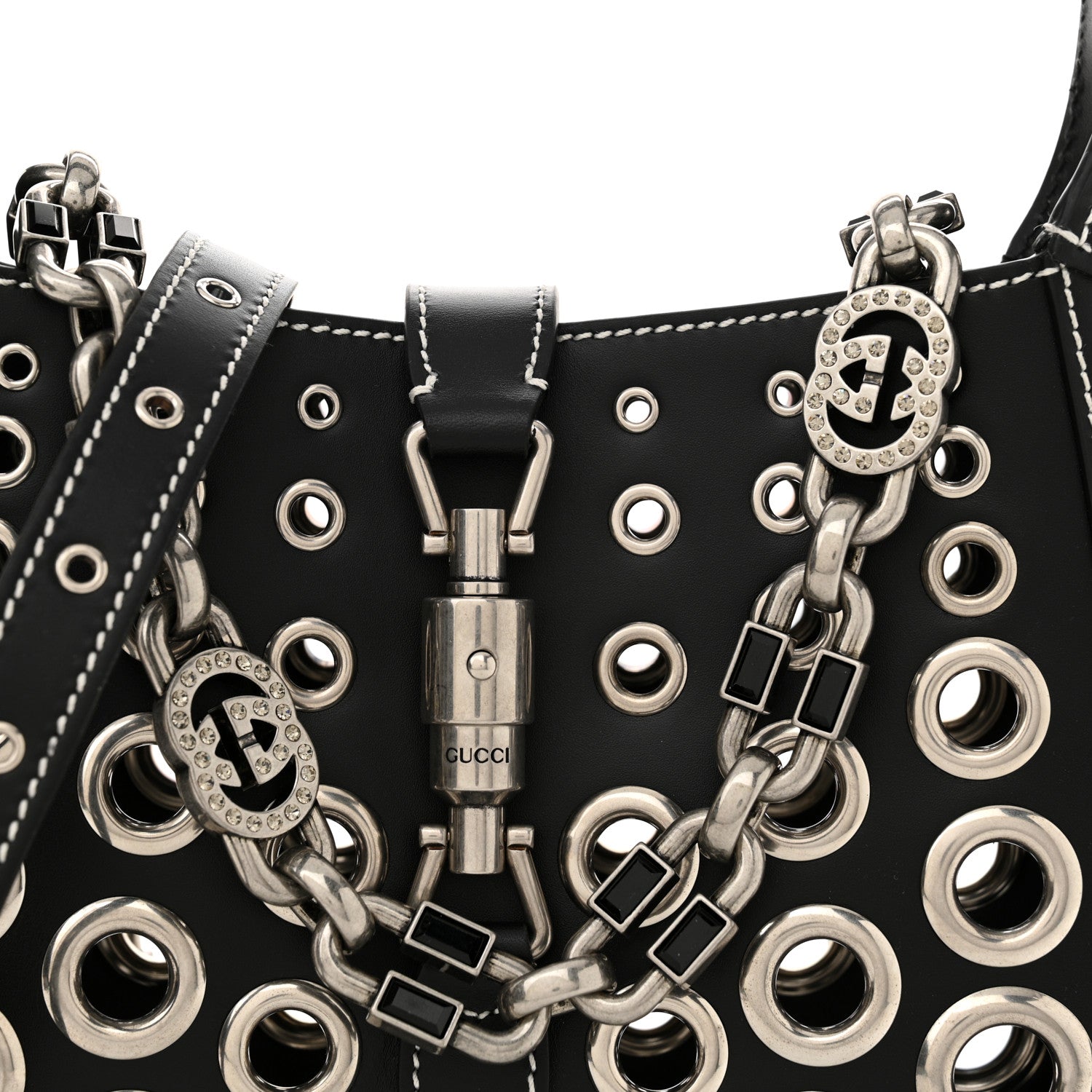 Gucci Calfskin Ha Ha Ha Jackie 1961 Eyelet Hobo Black 8 of 13