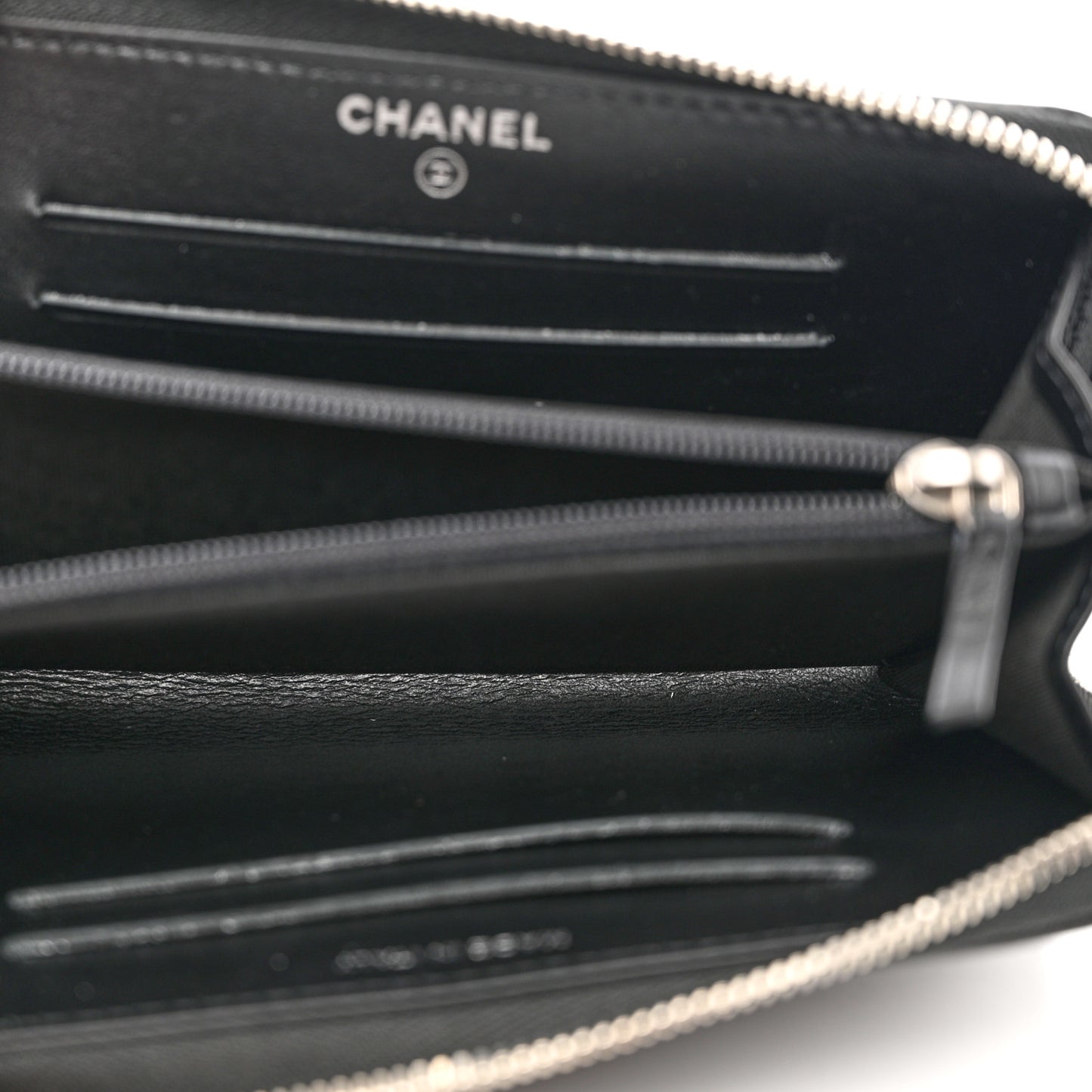 Goatskin Camellia Embossed Medium Zip Around Wallet Black