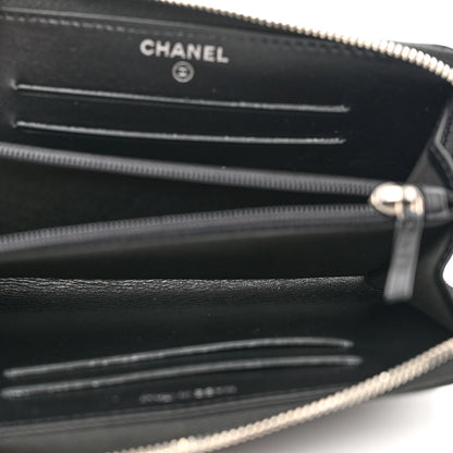 Chanel Goatskin Camellia Embossed Medium Zip Around Wallet Black 5 of 9