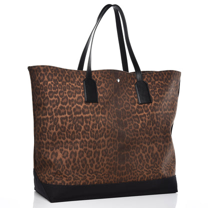 Saint Laurent Canvas Leopard Beach Shopping East West Tote Black 3 of 9