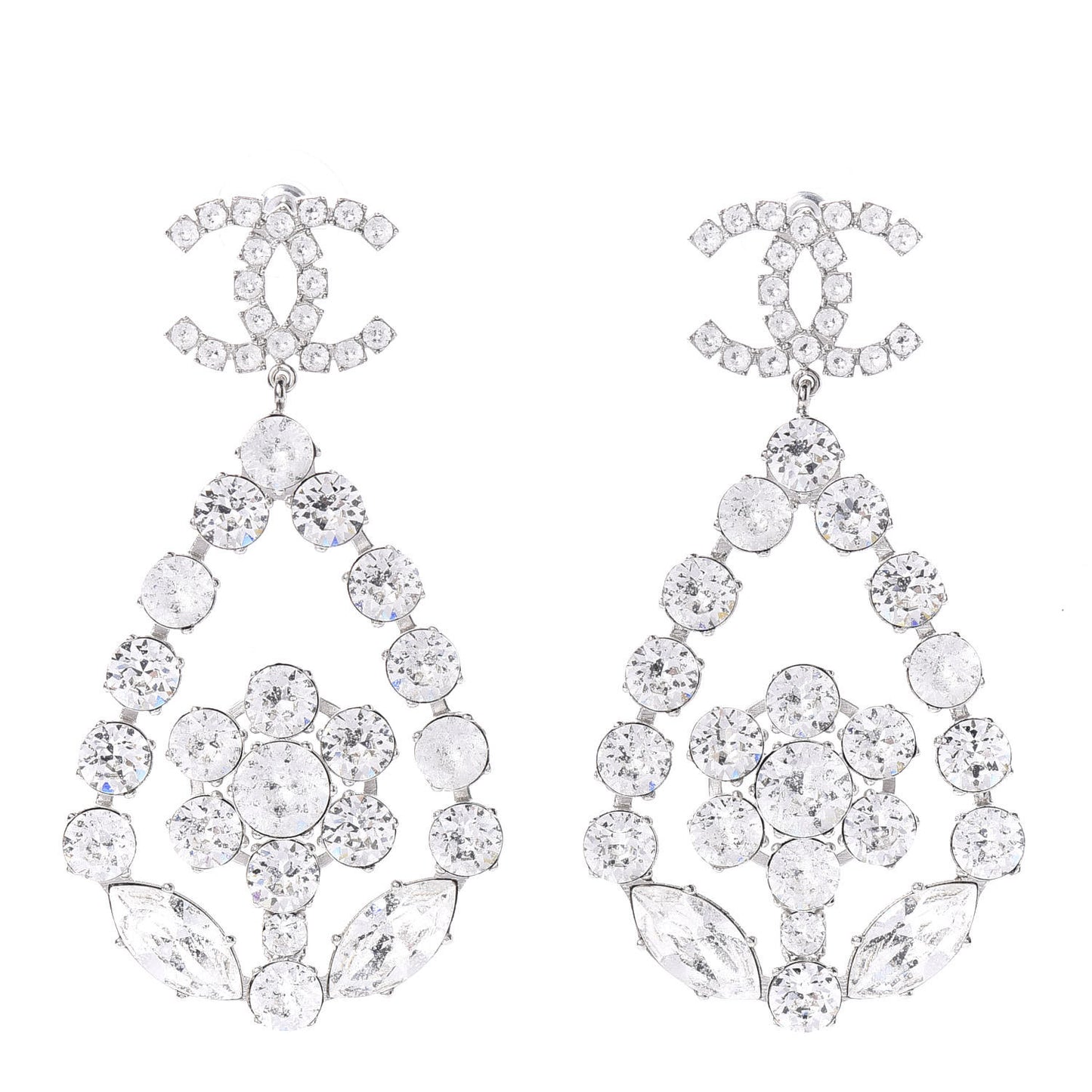 Crystal CC Tear Drop Earrings Silver