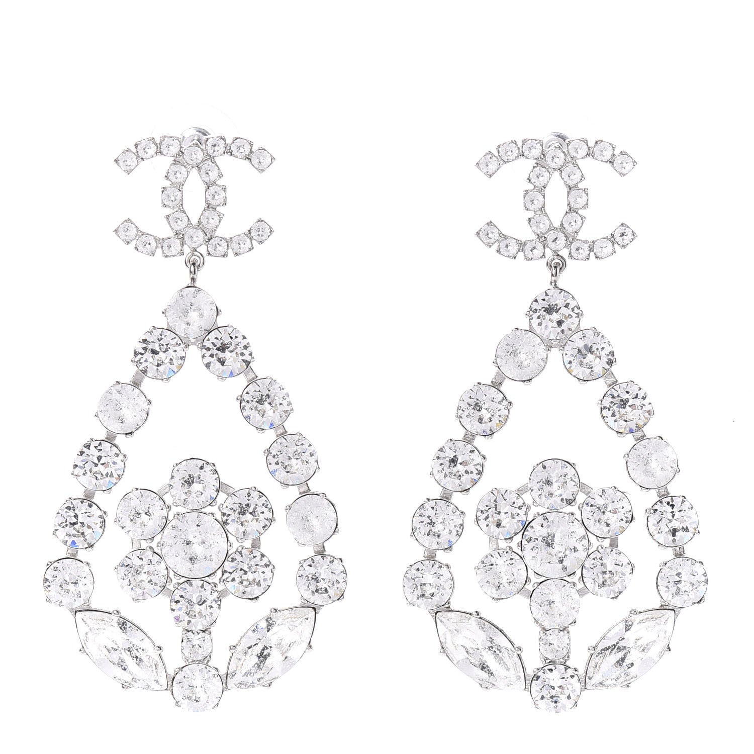 Chanel Crystal CC Tear Drop Earrings Silver 1 of 4