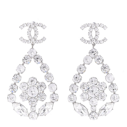Chanel Crystal CC Tear Drop Earrings Silver 1 of 4