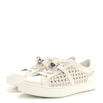 Hermes Calfskin Perforated Mosaic Day Sneakers 36 White 4 of 9