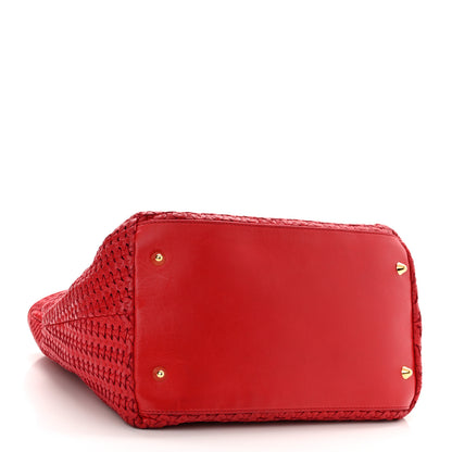 Christian Dior Lambskin Woven Lady Dior Shopping Tote Red 4 of 13