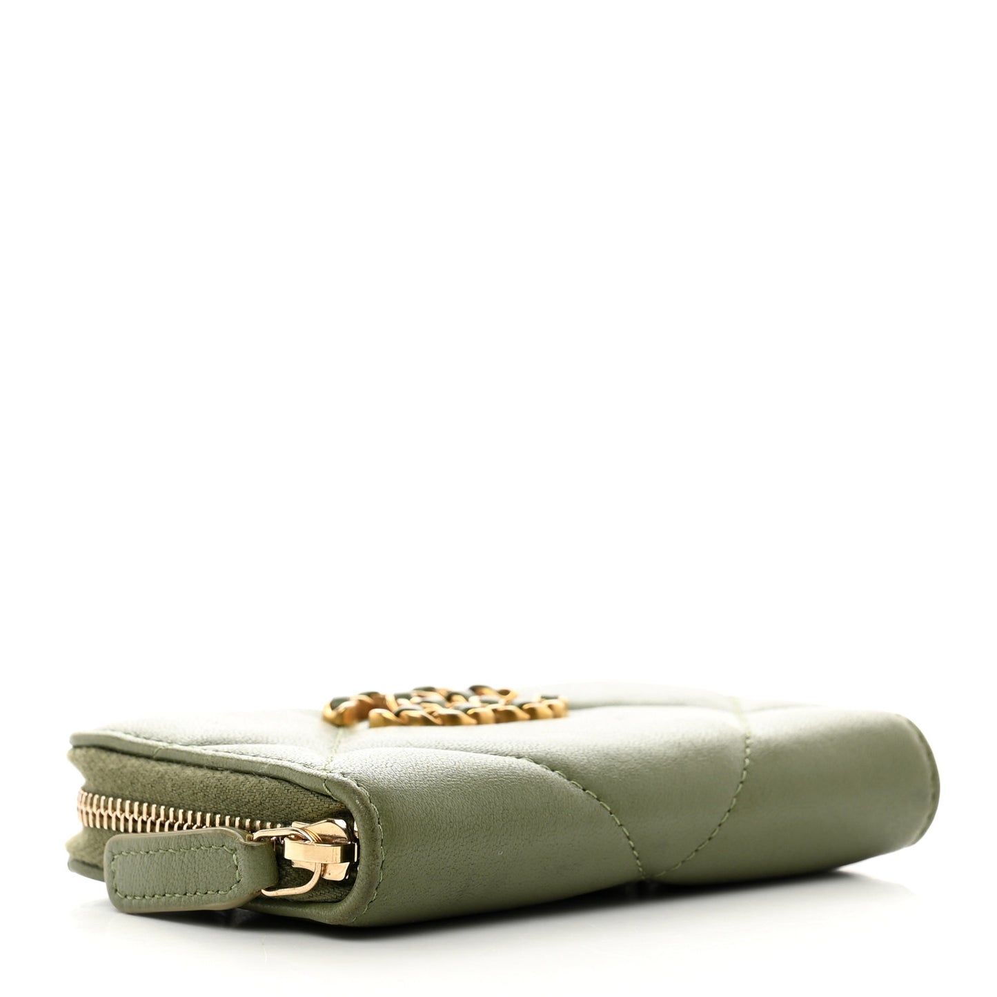 Lambskin Quilted 19 Zip Around Coin Purse Wallet Green