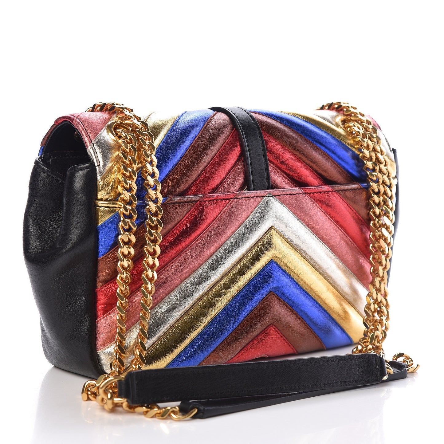 Metallic Calfskin Matelasse Chevron Monogram Medium College Satchel Multicolor