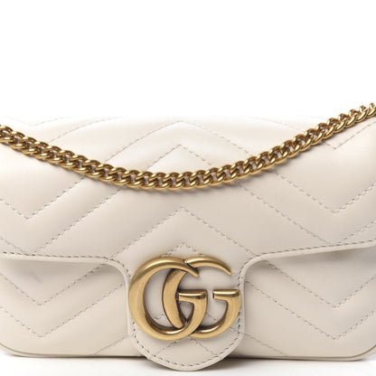 Gucci Calfskin Matelasse Super Mini GG Marmont Shoulder Bag White 10 of 11