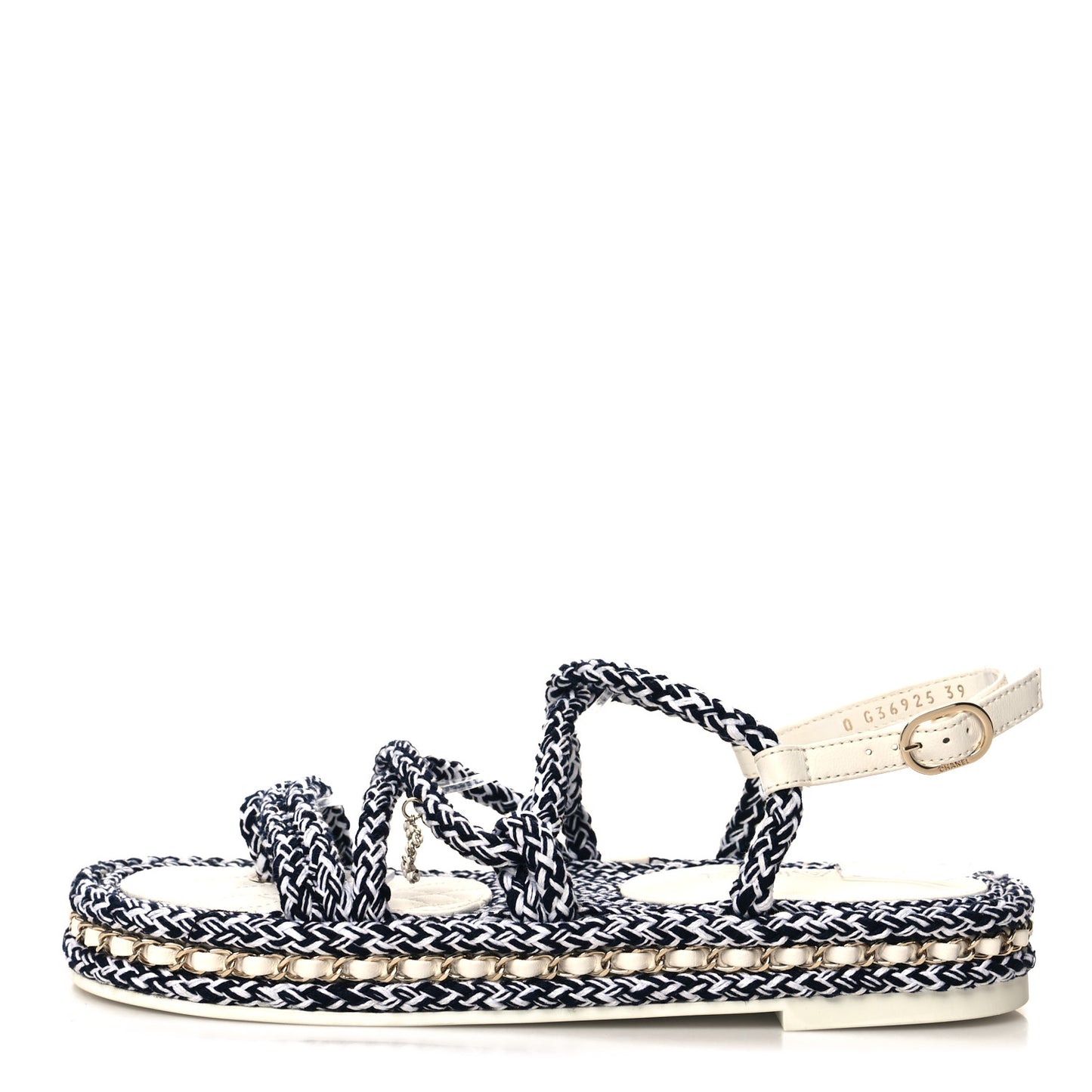 Cord Lambskin Quilted Logo Sandals 39 Black White