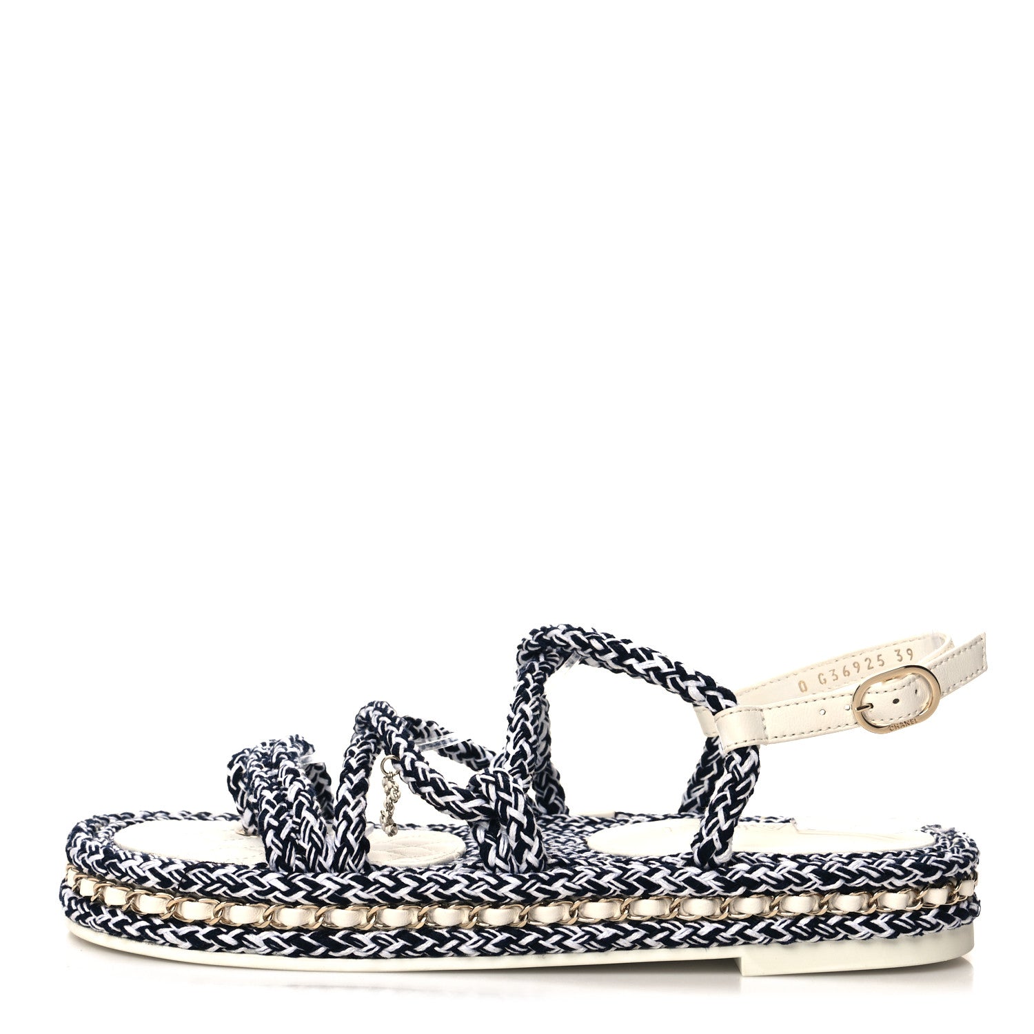 Chanel Cord Lambskin Quilted Logo Sandals 39 Black White 1 of 8