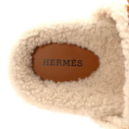 Hermes Suede Goatskin Woolskin Womens Chypre Sandals 37 Brun Fume Ecru 8 of 9