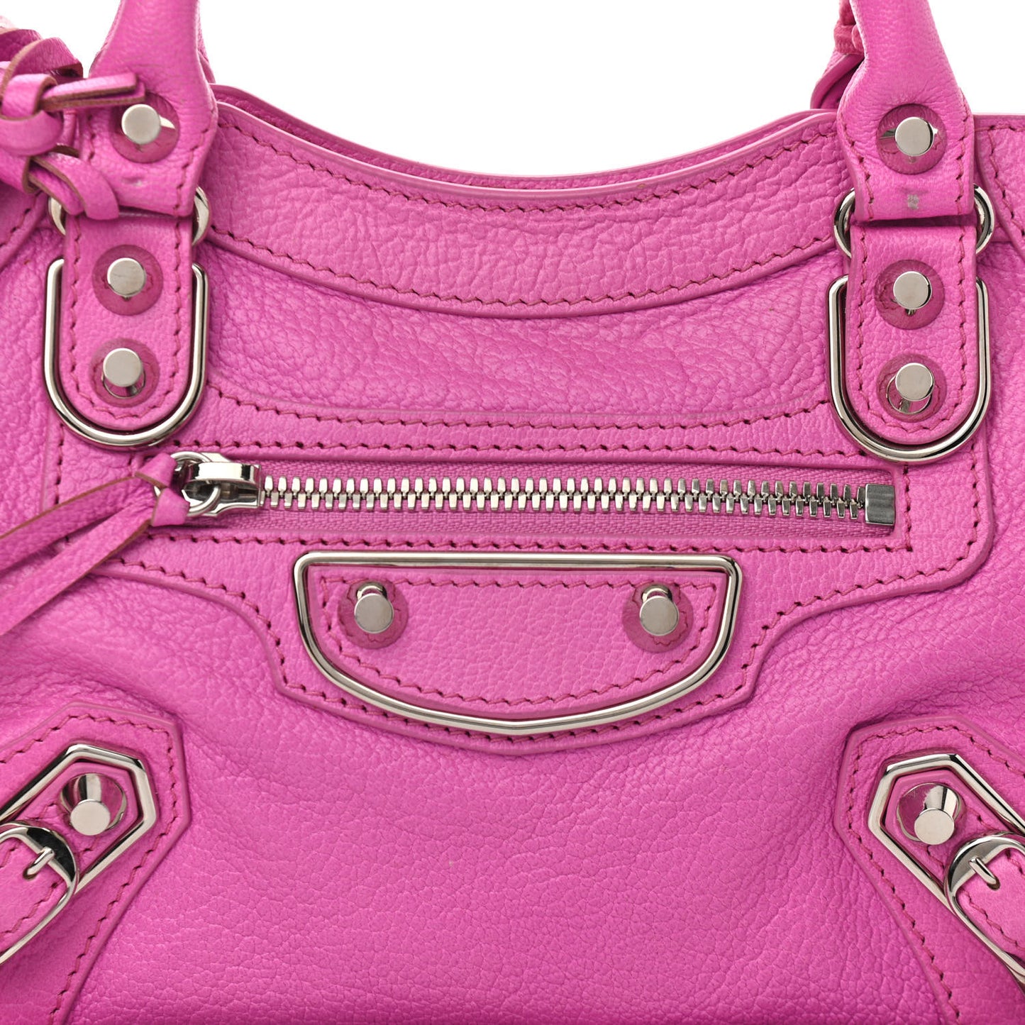 Chevre Silver Metallic Edge Hardware Mini City Rose Fluo