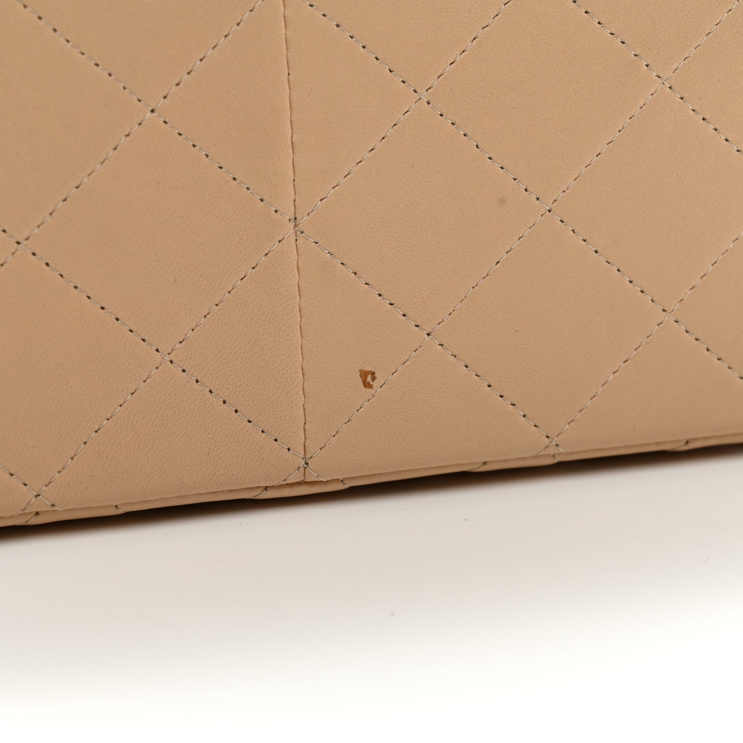 Lambskin Quilted Jumbo Double Flap Beige