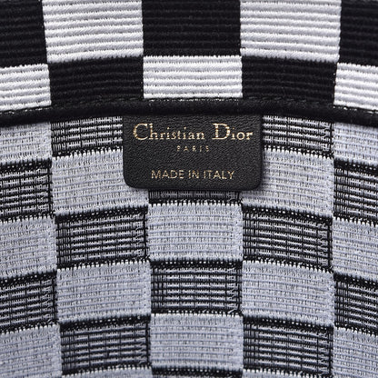 Christian Dior Canvas Embroidered Checkered Book Tote Black White 6 of 9