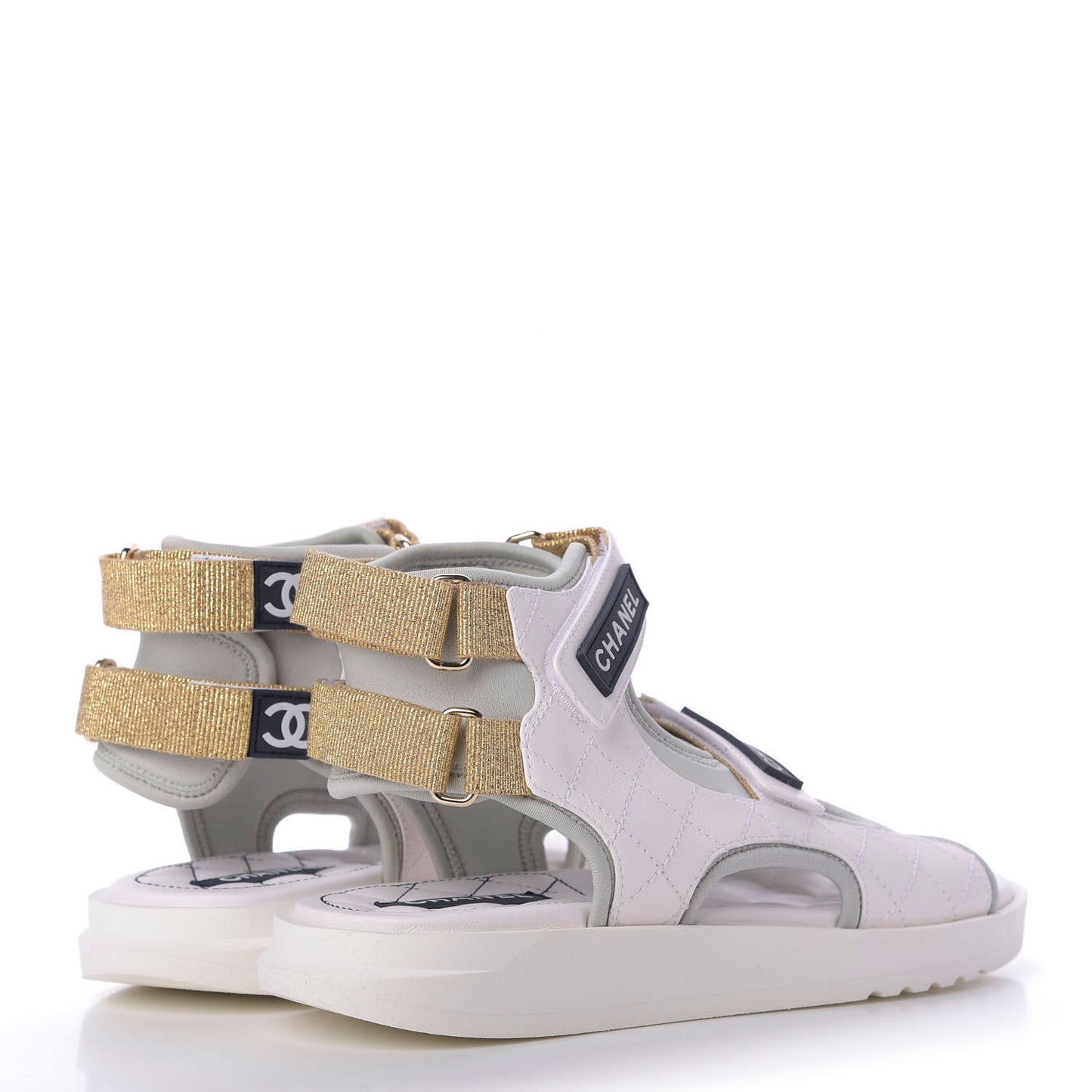 Goatskin Fabric Gladiator Sandals 38.5 White Light Grey Navy Blue