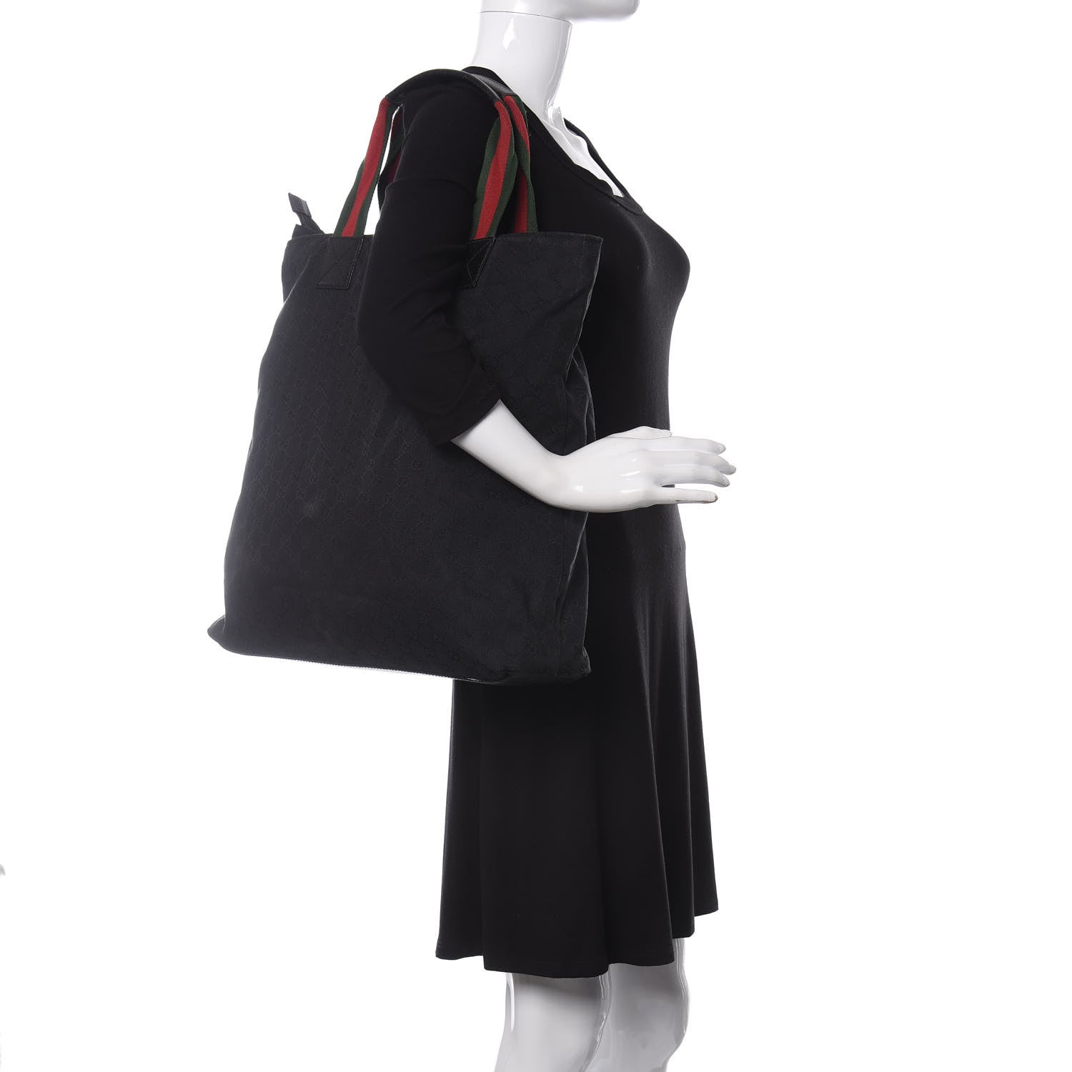Gucci Nylon Monogram Large Web Handle Vertical Tote Black 2 of 11