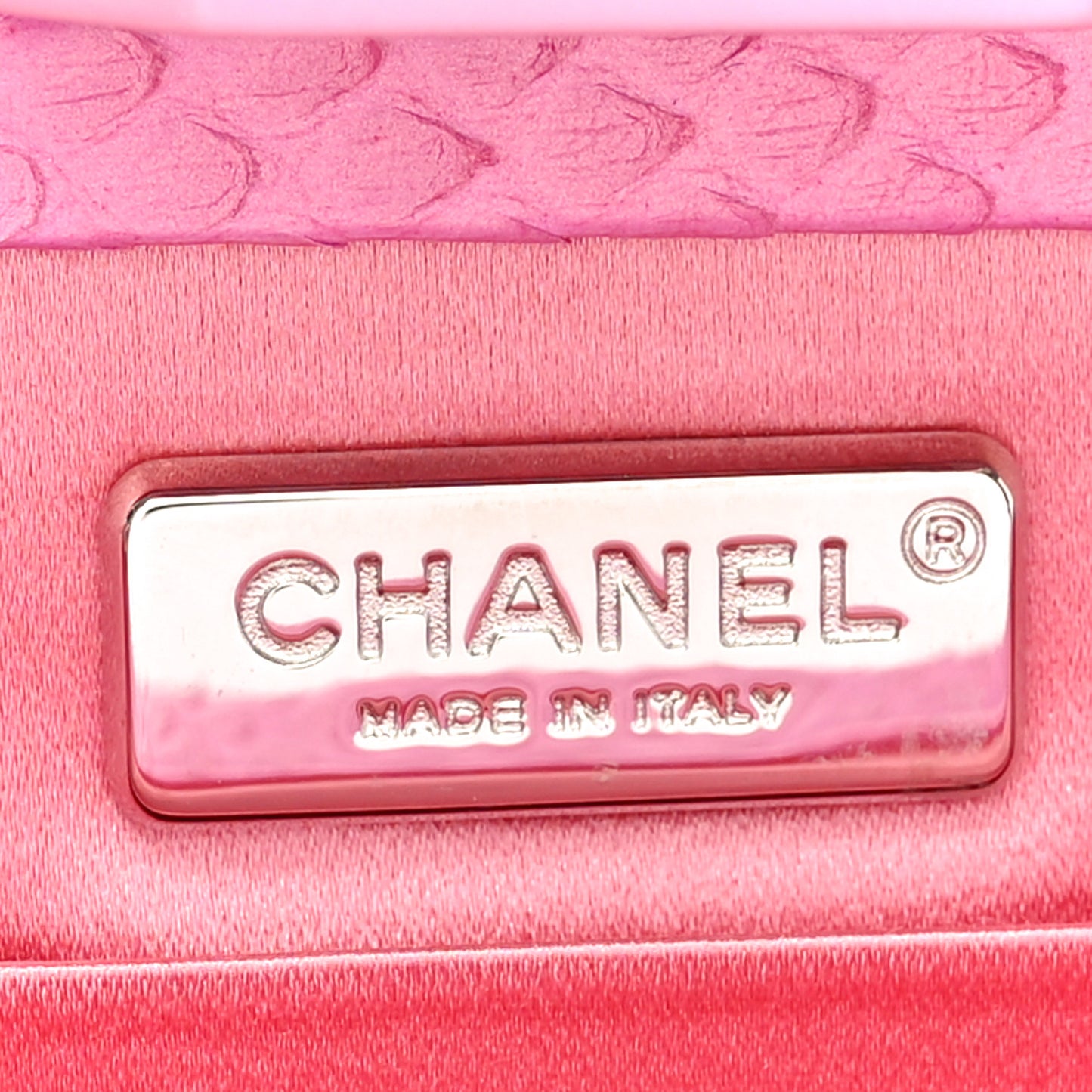 Iridescent Snakeskin Crystal CC Clutch Rose