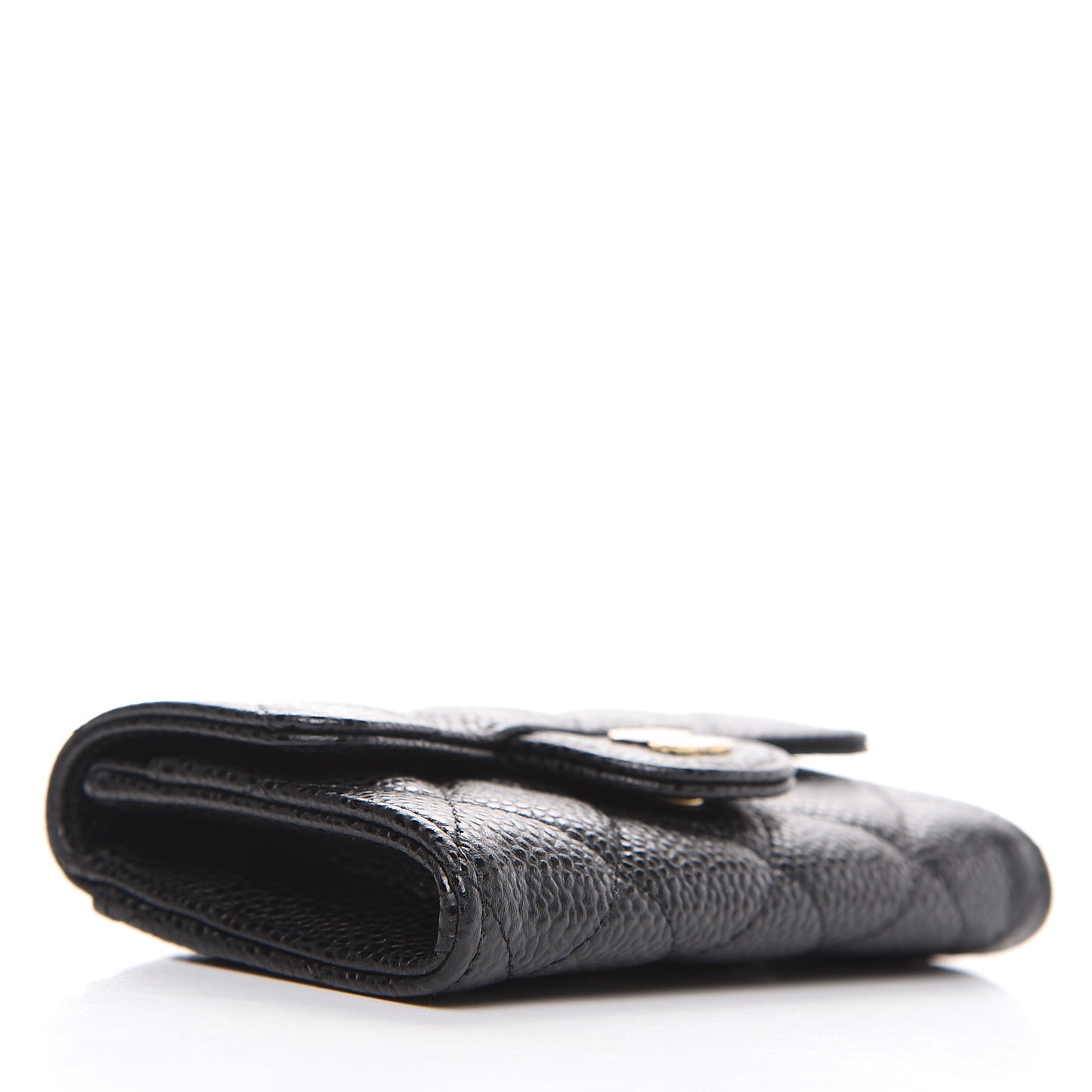 Caviar Quilted Flap Card Holder Wallet Black