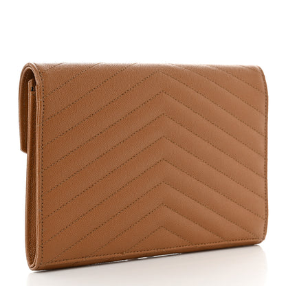 Saint Laurent Grain De Poudre Matelasse Chevron Monogram Cassandre Flap Pouch Natural Dark 3 of 8