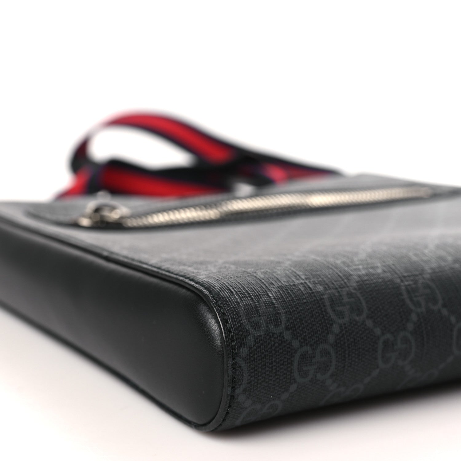Gucci GG Supreme Monogram Appia Calfskin Web Flat Messenger Bag Black Grey 9 of 10