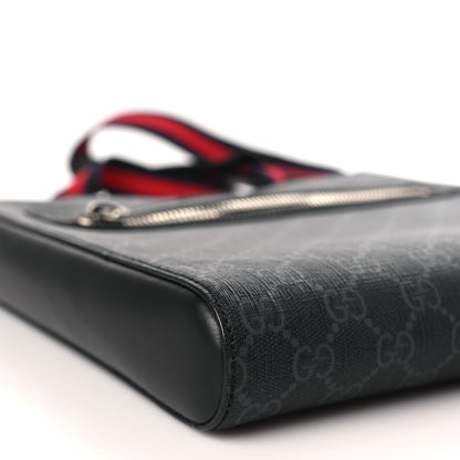 Gucci GG Supreme Monogram Appia Calfskin Web Flat Messenger Bag Black Grey 9 of 10