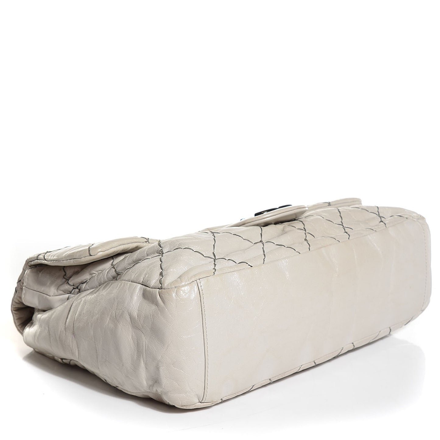 Glazed Goatskin Double Stitch Maxi Flap Light Grey