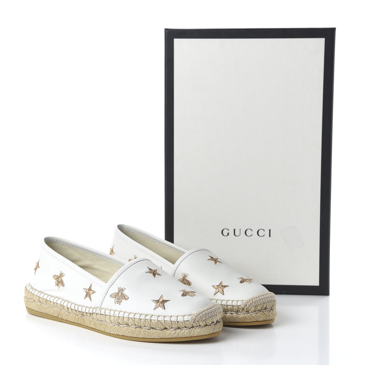 Gucci Calfskin Bee Star Embroidered Espadrilles 37 White 9 of 10